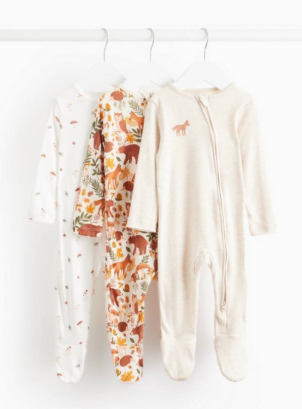 Woodland Print Two-Way Zip Sleepsuit 3 Pack 18-24 months